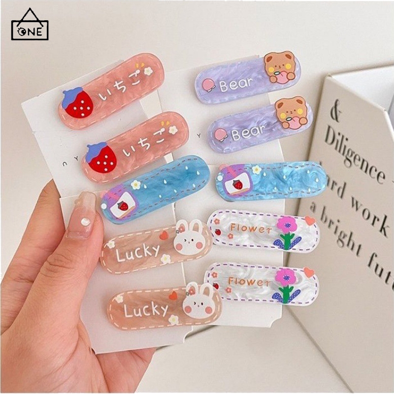 COD❤️กิ๊บติดผมอะคริลิคกระต่ายลายการ์ตูนน่ารักหลากสีไล่โทนสีเกาหลีแฟชั่นหน้าม้านักเรียนเครื่องประดับผมเด็กผู้หญิง-a.one