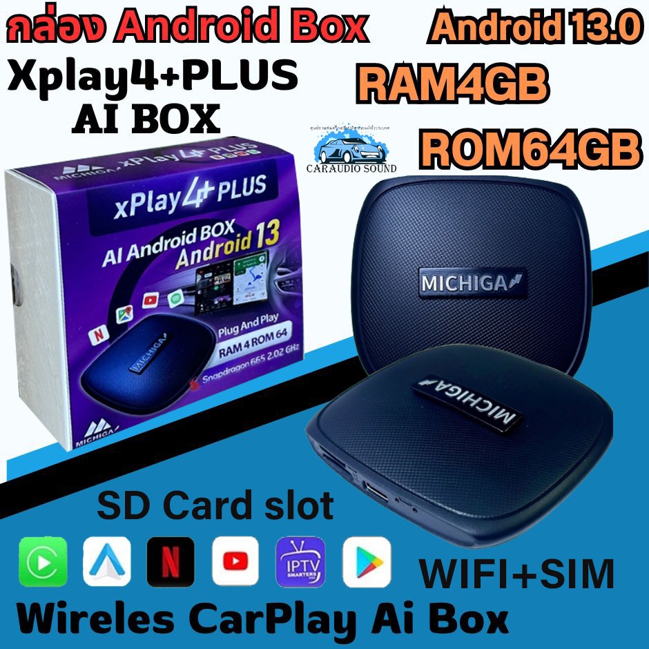 กล่อง Android Box Ai box MICHIGA รุ่น Xplay4PLUS RAM4 ROM64 Android 13.0 Qualcomm SM6225 8-Core ติดต