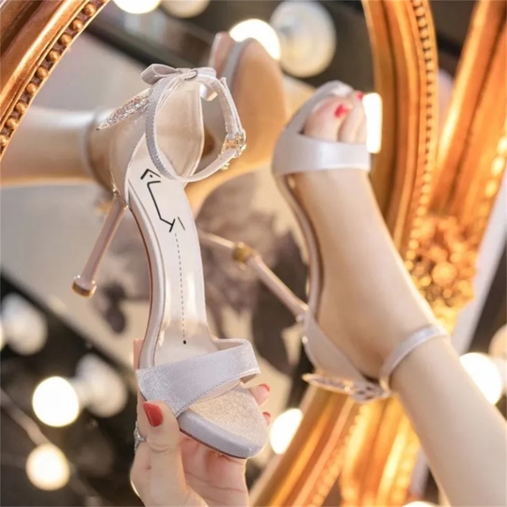 รองเท้าส้นสูง ไตล์ฝรั่งเศส, รองเท้าส้นกลางแบบเต็มรูปแบบ, ปลายเท้าเปิด, ช่องสำหรับผู้หญิง, ฤดูร้อนใหม่  ไซส์ 35-42 สินค้า