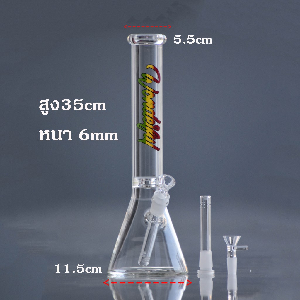 บ้องแก้วlสูง35cm หนา6mm พร้อมหลอด14cmโจ๋แก้ว14mm