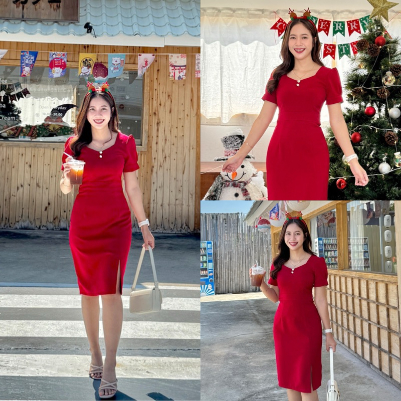 เดรสสีแดง เดรสคริสต์มาส เดรสออกงาน เดรสทำงาน by Raphee