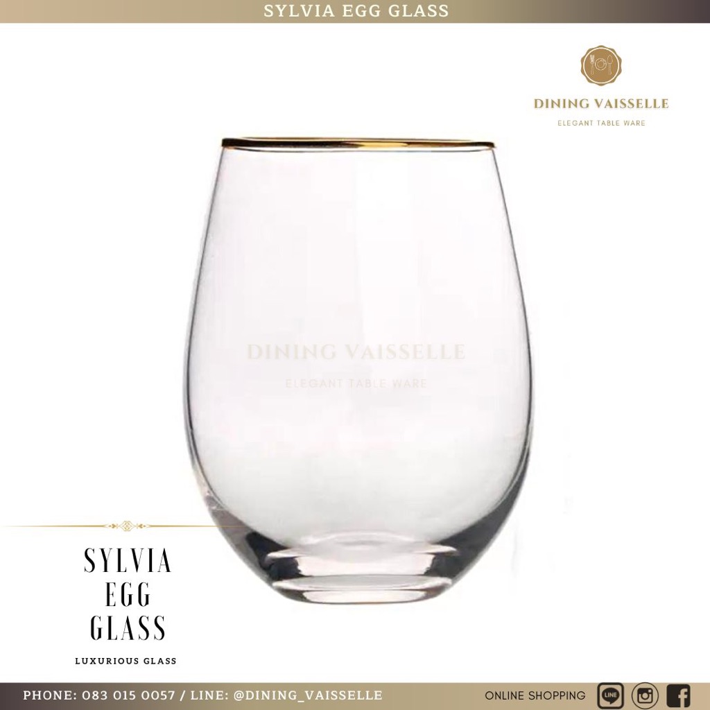 Dining Vaisselle แก้วน้ำ Sylvia glass ทรงกลมขอบทอง หรูหราเพิ่มบรรยากาศในการดื่มน้ำ 535ml