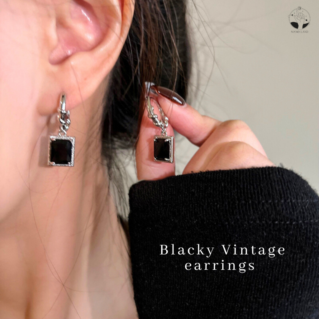 MNL💗Blacky Vintage ต่างหูสีดำสไตล์วินเทจ เครื่องประดับแฟชั่นเงินแท้ ผู้หญิง ออกงาน ชุดราตรี สไตล์หรู ของขวัญ วันเกิด
