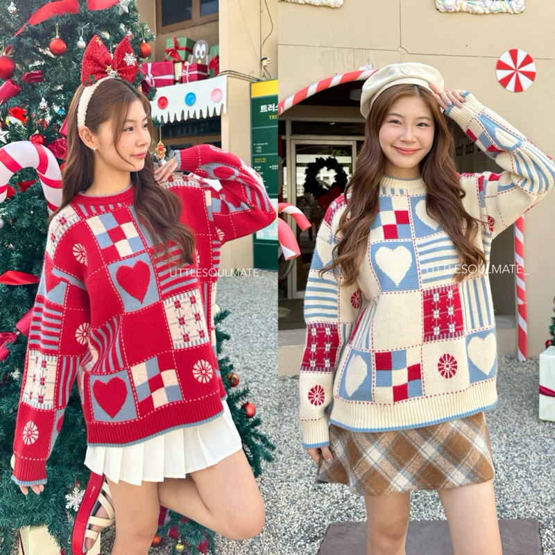 littlesoulmate เสื้อคริสต์มาสไหมพรม เสื้อสีแดงคริสต์มาสน่ารัก(gingerbread)