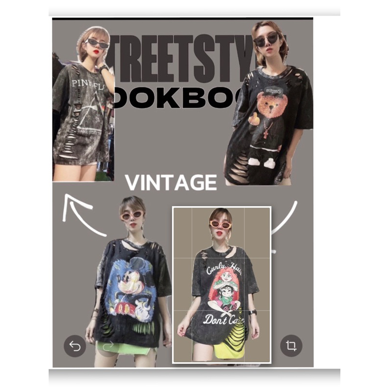 เสื้อฟอกทำขาดเซอร์ลายการ์ตูน/ลายเสื้อวง ทรงOVERSIZE