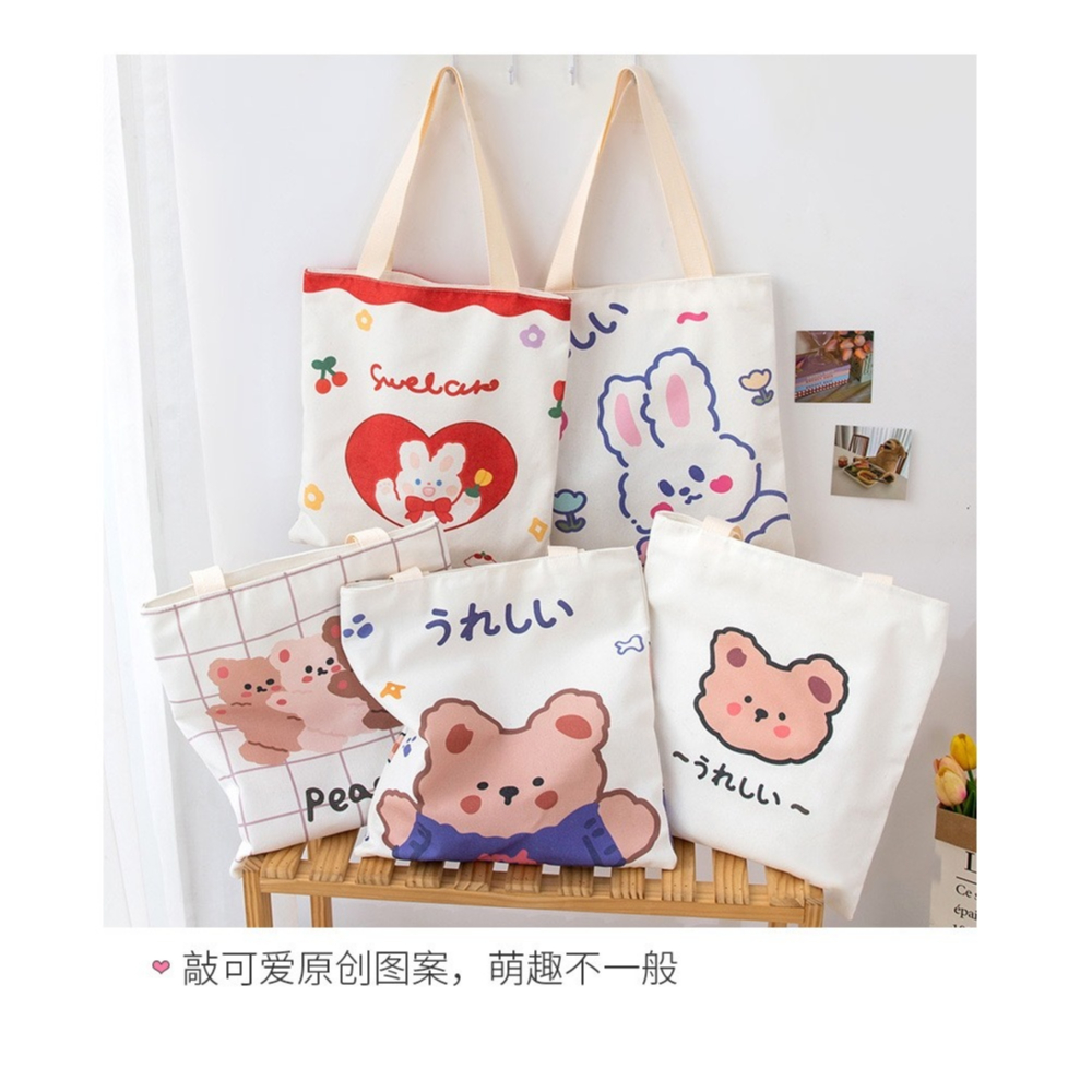 (พร้อมส่ง) Su138 กระเป๋าถือ กระเป๋าผ้า เวอร์ชั่นเกาหลี แฟชั่น ลายการ์ตูน และน่ารัก