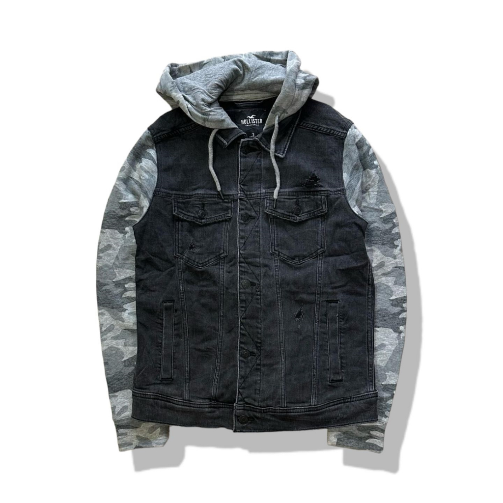 Hollister Black Denim Hooded Jacket รอบอก 40”