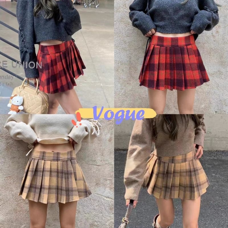 Vogue พร้อมส่ง กระโปรงเอวกลาง ซิบด้านข้าง ดีเทลลายสก๊อต มีซับบางๆ (235) -NZ-XM