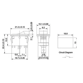 สวิทซ์ตัวเล็ก OFF/ON 2 ขา ขนาด 21x15 mm 6A/250V ขนาด 15x10 mm 3A/250V
