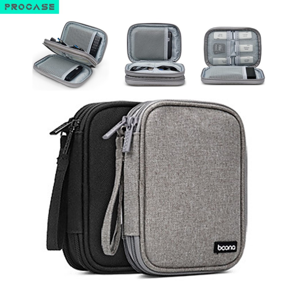PROCASE กระเป๋าพาวเวอร์แบงค์ กระเป๋าจัดระเบียบอุปกรณ์มือถือ เคสแบตสำรอง ฮาร์ดดิสก์ สายชาร์จ USB SDการ์ด มือถือ หูฟัง