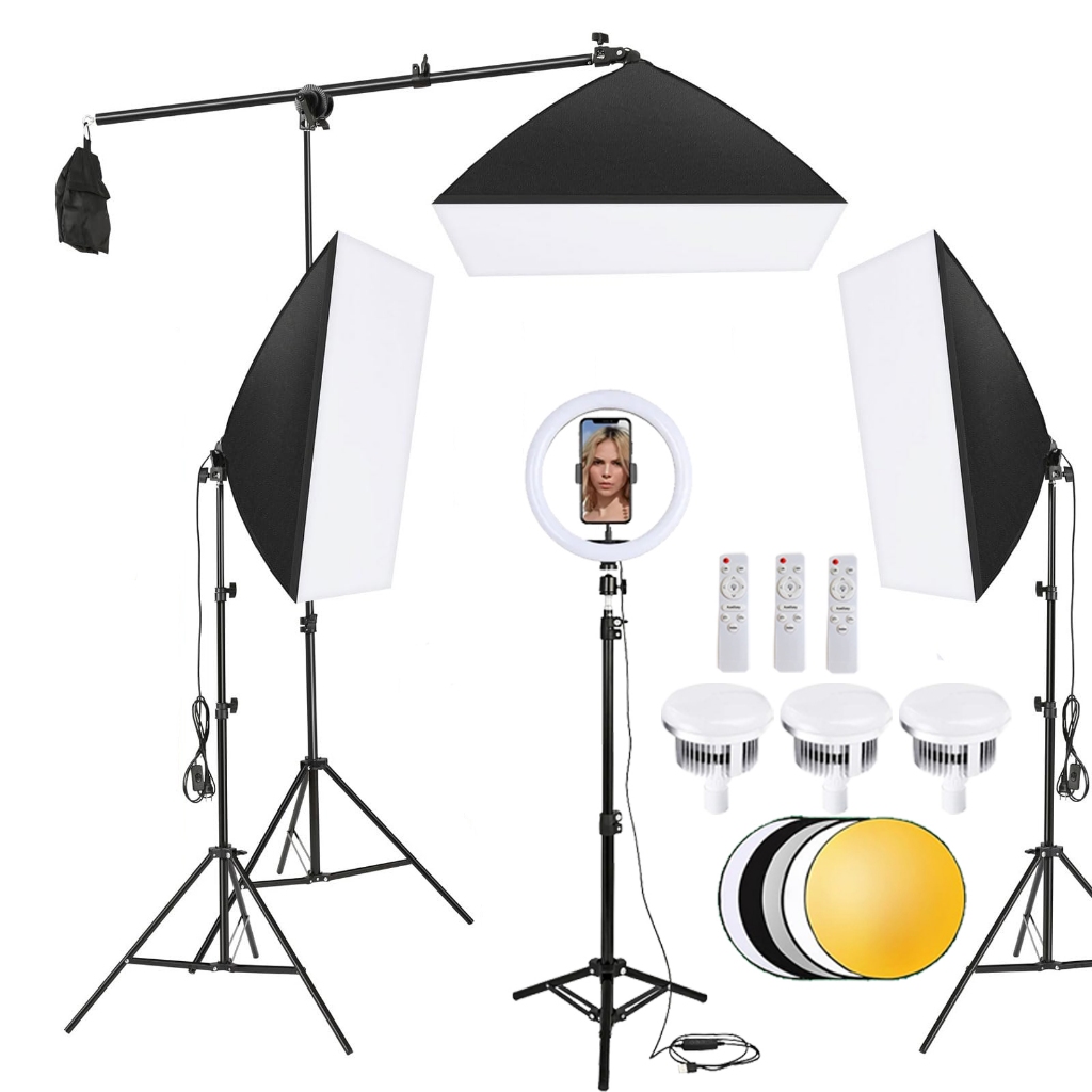 ไลฟ์สด Ring Light ไฟไลฟ์สด 85W/300W สตูดิโอถ่ายภาพ ไฟต่อเนื่อง ไฟสตูดิโอ ไฟถ่ายรูป Softbox & 80cm Re