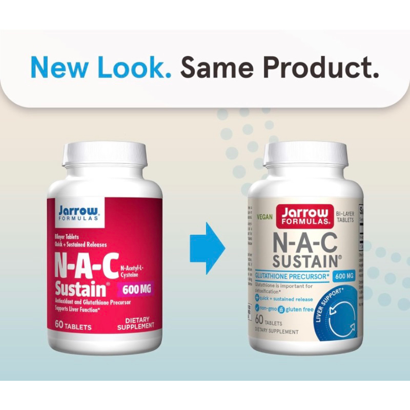 exp 11/2025 แพคเกจใหม่ Jarrow Formulas N-A-C Sustain 600 mg 60 เม็ด nac