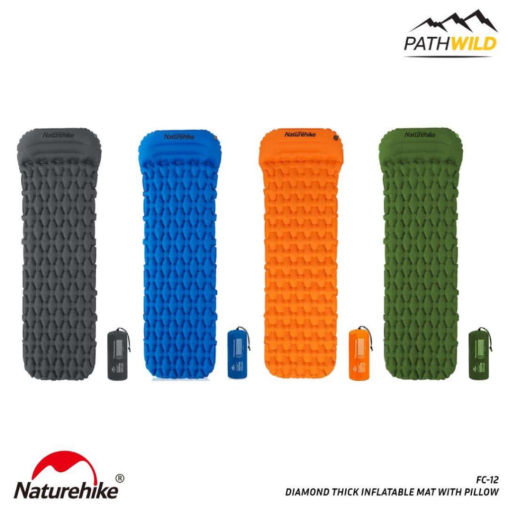 ที่นอนเป่าลมมีหมอนในตัว NATUREHIKE FC-12 DIAMOND THICK INFLATABLE MAT WITH PILLOW เป่าลมง่าย มีวาล์ว 2 ชั้น สะดวกพกพา