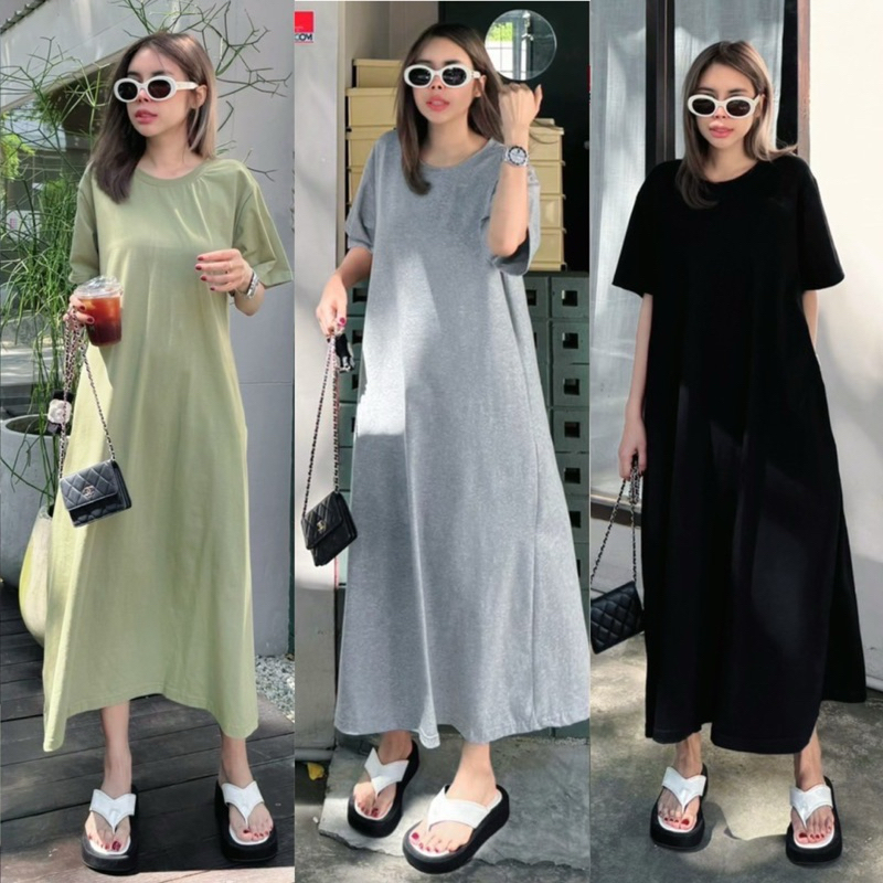 Yunaka เดรสสาวอวบ สาวมินิ เดรสคอกลมแขนสั้น ทรงปล่อย อก 46-64“ Oversize Korea Dress