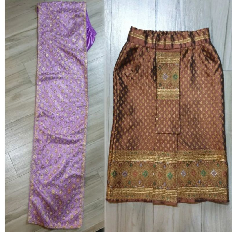 ชุดไทยเด็กผู้หญิง ชุดผ้าซิ่น+สไบม่วงสำเร็จรูป ส่งต่อเสื้อผ้าเด็กมือสอง