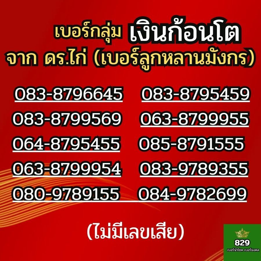 เบอร์เลขเงินก้อนโต ดร.ไก่ 879 เบอร์หงส์ 289 เบอร์มังกร 789 ซิมมงคล ไม่มีเลขเสีย เลขเบอร์มงคล เบอร์มง