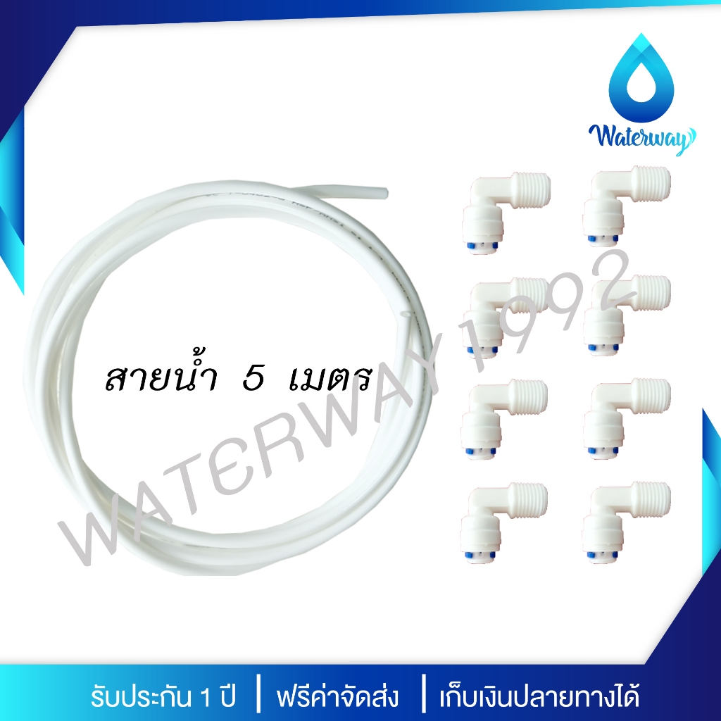 AQUATEK สายน้ำดี 5 เมตร สีขาว ขนาด 1/4 นิ้ว (2หุน) และข้อต่อ Speed Fit 4044 จำนวน 8 ชิ้น ใช้กับเครื่องกรองน้ำทุกรุ่น