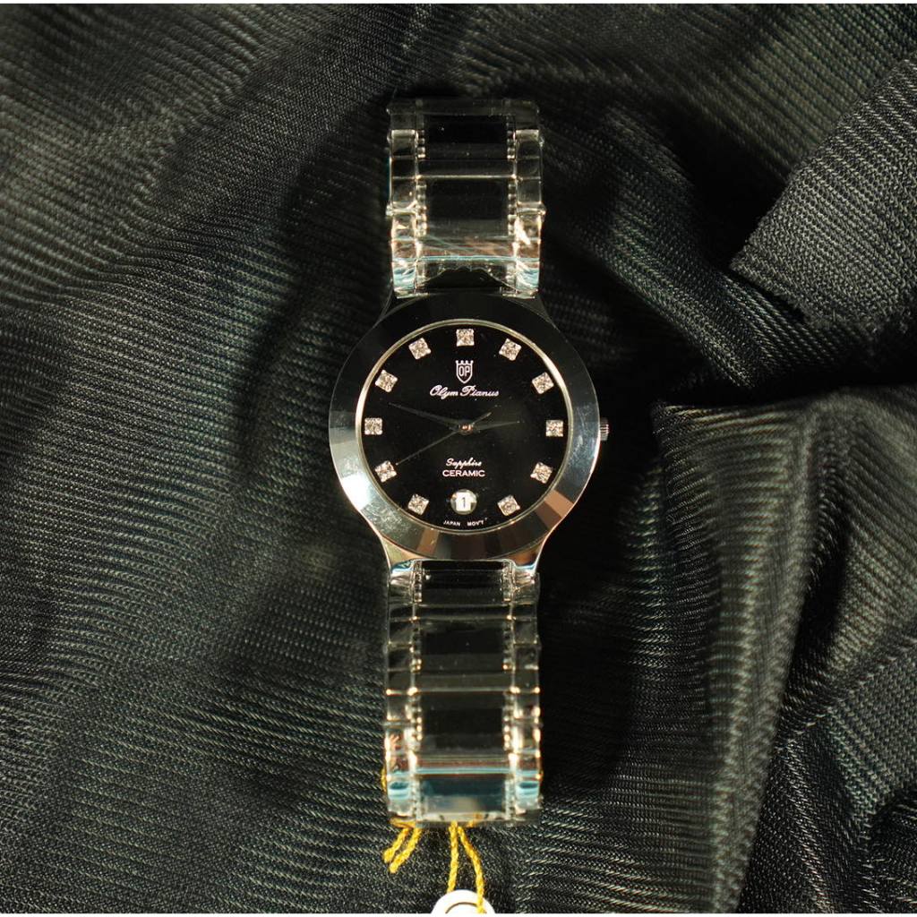 OP olym pianus sapphire นาฬิกาข้อมือผู้ชาย รุ่น 82661M-616 ขอบเงิน ( ของแท้ประกันศูนย์ 1 ปี ) NATEETONG