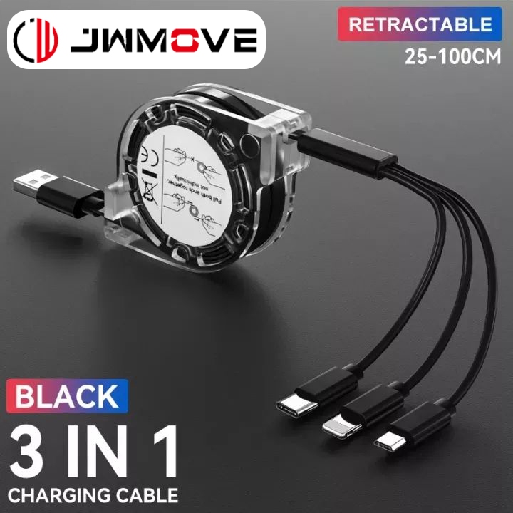 JWMOVE สายชาร์จ ใช้ได้ทุกรุ่น 3 in 1  ios Android USB สายชาร์จ TYPE C ที่ชาร์จเร็วสำหรับ Micro USB ส