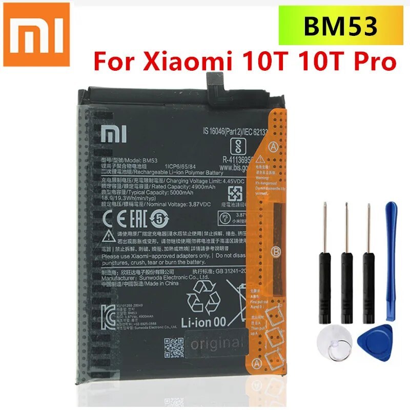 BM53 Xiaomi แบตเตอรี่เดิมสำหรับ Xiaomi 10T 10T Pro Mi 10T/ BM53 ความจุแบตเตอรี่ 5000MAh +เครื่องมือฟรี