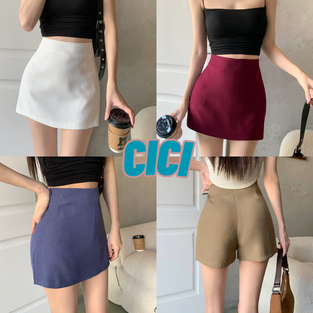 ส่งทันที Cici(NO. 1017)กระโปรงกางเกงสั้น ผ้าโพลี ทรงสวยเข้ารูป มีซิปข้าง เเมทช์ได้หลายสไตล์