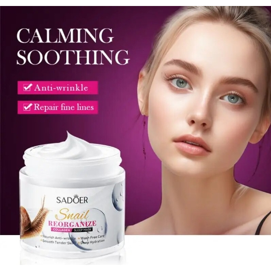 Sadoer Snail Reorganize Collagen Sleep Mask สลีปปิ้งมาส์ก หอยทาก บำรุงผิวหน้า ขนาด 110 g. พร้อมส่งในไทย กระปุกขาวชมพู