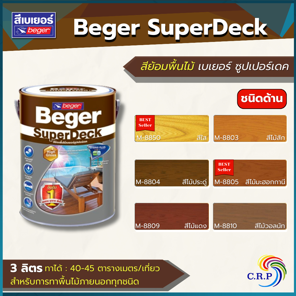 สีย้อมพื้นไม้ Beger SuperDeck สีย้อมไม้ เบเยอร์ ซูปเปอร์เดค ทาพื้นฟิล์มหนา ด้าน 1 แกลลอน สีทาพื้นไม้ ภายนอก พื้นไม้
