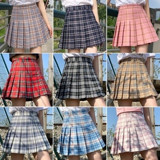 กระโปรงลายสก๊อต เอวสูง สาว