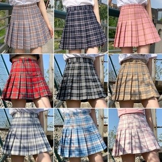 กระโปรงลายสก๊อต เอวสูง สาว