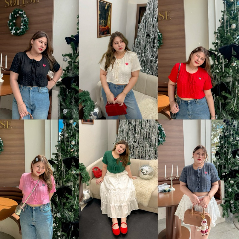 Jingle top เสื้อไหมพรมแขนสั้นครอบ ปักหัวใจ - merrychubbyhouse