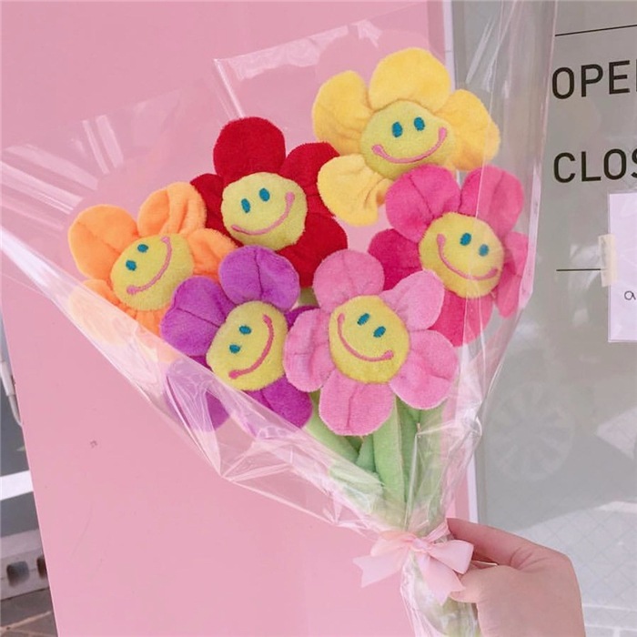 ดอกไม้หน้ายิ้ม ช่อดอกทานตะวัน ตุ๊กตาดอกไม้ ดอกไม้ปลอม ดอกไม้แต่งห้อง ก้านดัดงอได้ ดอกไม้ผ้ากำมะหยี่