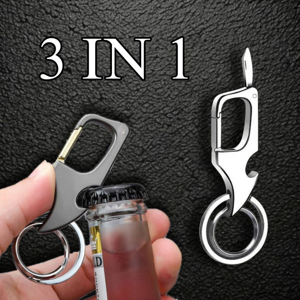 พวงกุญแจรถ 3in1มีมีดพับขนาดเล็ก ที่เปิดฝาขวด มี2ห่วง ทำจากโลหะน้ำหนักเบา พกพาสะดวก มี2สีให้เลือก