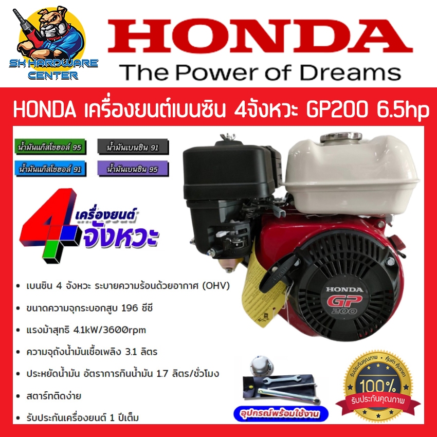 เครื่องยนต์อเนคประสงค์ เบนซิน 4จังหวะ กำลัง 6.5แรง HONDA รุ่น GP 200 (รับประกันศูนย์ 1ปี) (ของแท้ 100%)
