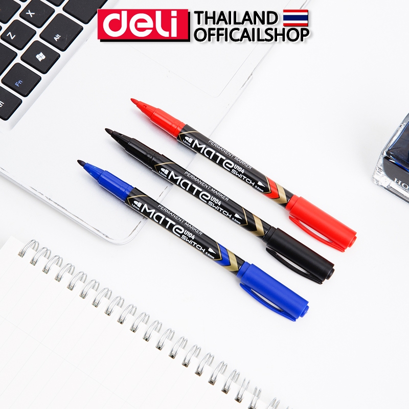DELI U10440 Marker Pen ปากกามาร์คเกอร์ หมึกแดง แบบ 2 หัว (แพ็ค 1 แท่ง)