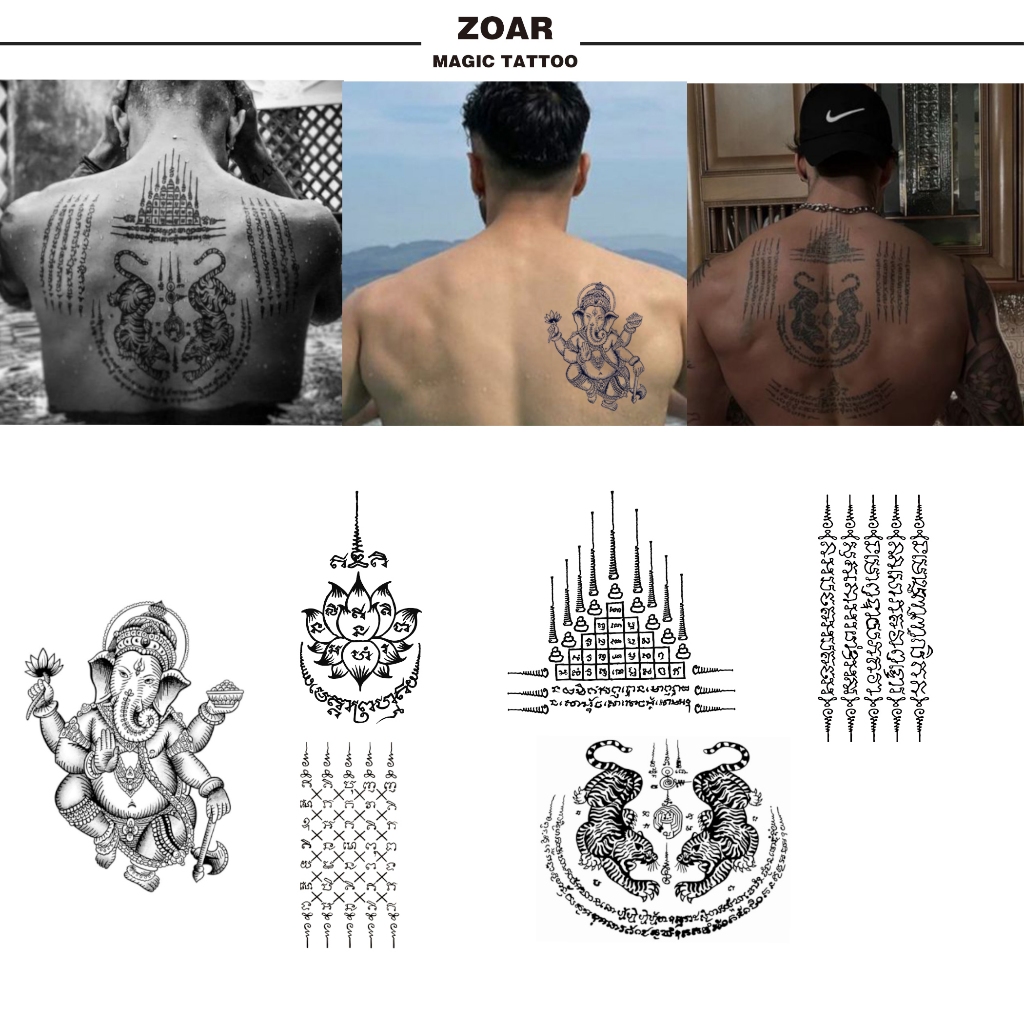 ZOAR พร้อมส่ง🚛A001 Magic tattooสติ๊กเกอร์รอยสักสมุนไพร กันน้ำ ยันต์ห้าแถว กันรอย ยาวนาน กึ่งถาวร แสดงสี เหมือนจริง