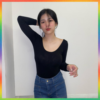 🌈MesubShop🌈บอดี้สูทแขนยาว เว้าหลังลึก พรางหุ่นม้าก 🍅 สาวอวบใ…