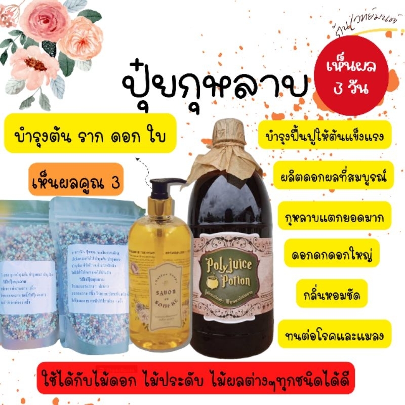 ปุ๋ยกุหลาบ ปุ๋ยผสมพิเศษ500g+น้ำยาสรรพรส+สบู่กำมะถัน เห็นผลไวX3 บำรุงต้น ดอกตรึม เร่งดอก เร่งโต ต้นแข็งแรง ไล่เพลี้ยแมลง