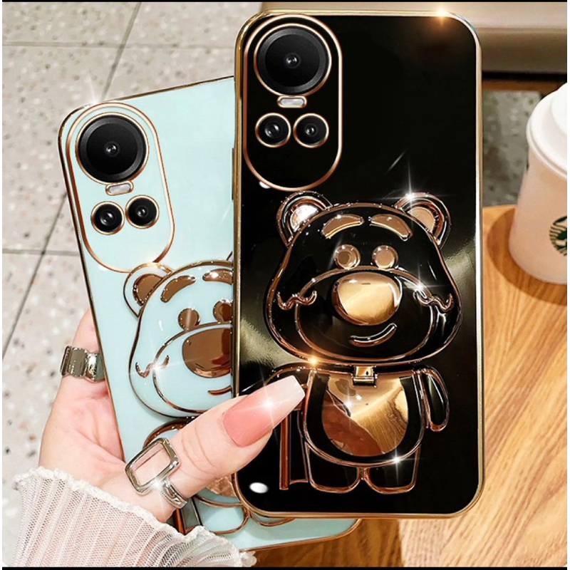 เคส หมีล็อตโซ่ กระจก ขาตั้ง สำหรับรุ่น Oppo A58 A78 Reno10 reno10pro reno10proplus A98 Reno8t A76 A96 สินค้าส่งจากไทย
