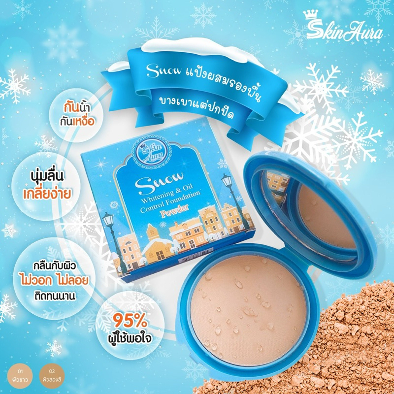 (3 แถม 3) แป้งสกินออร่า แป้งพัฟผสมรองพื้น ปกปิด คุมมัน ติดทน กันน้ำ - รูปที่ 6