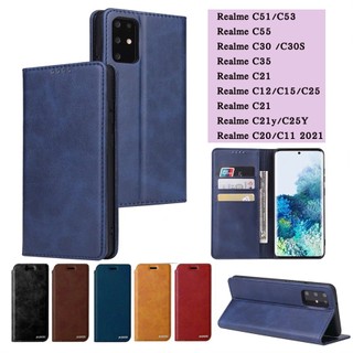 เคสฝาพับ Realme C51 C53 C55 C30 C30S C35 C21 C12 C15 C21 C25 C21y C25Y C20 C11 2021 C67  เคสมีแม่เหล  ใส่บัตรได้