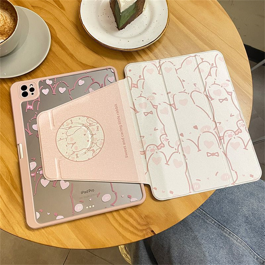 เคสไอเเพด gen5/gen6 9.7 Air4/Air5 gen7/gen8/gen9 pro11 2020/2022 360°หมุนตั้ง/นอนได้ เคสหนังอะคริลิคใส พร้อมถาดใส่ปากกา