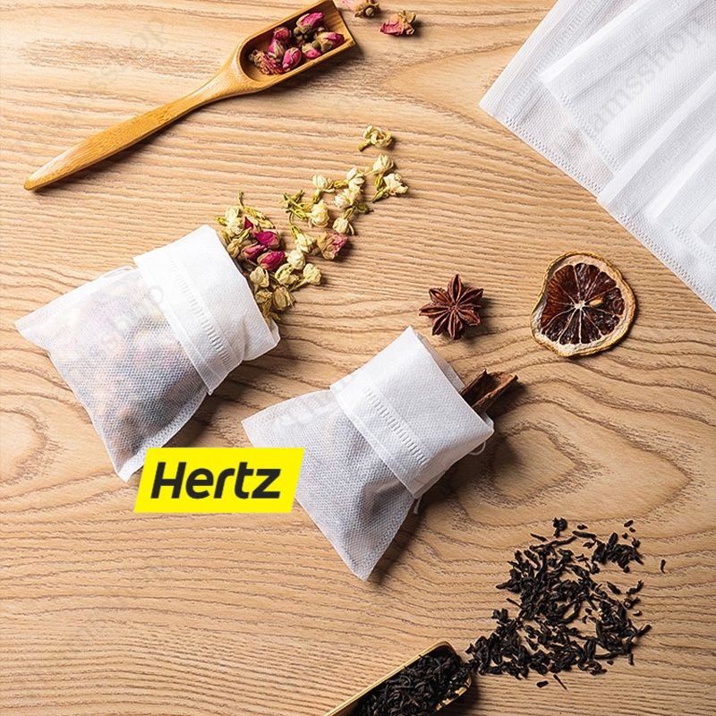 Hertz Cafe ถุงกรองชา เปล่า 100ชิ้น/แพ็ค ผ้าไม่ทอแบบใช้แล้วทิ้ง พร้อมเชือก ใส่ยาต้ม tea bag อุปกรณ์ชงชา