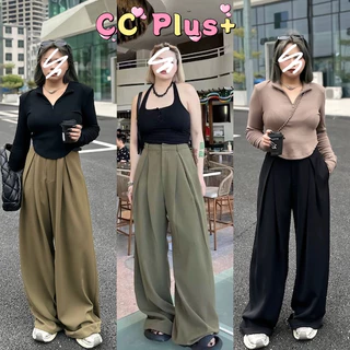 CiCi Plus+(105) กางเกงขายาว ผ้าทิ้งตัว ตะขอซิปหน้า ใส่เเล้วพรางหุ่น เหมาะสำหรับสาวพลัสไซส์