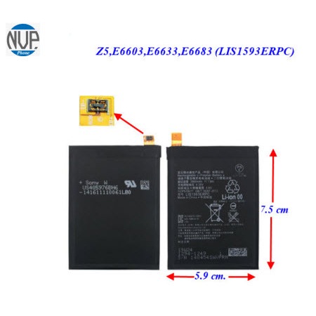 แบตเตอรี่ Sony Z5,E6603,E6633,E6683,E6653 (LIS1593ERPC) 5.9x7.5 cm. 2900 mAh.