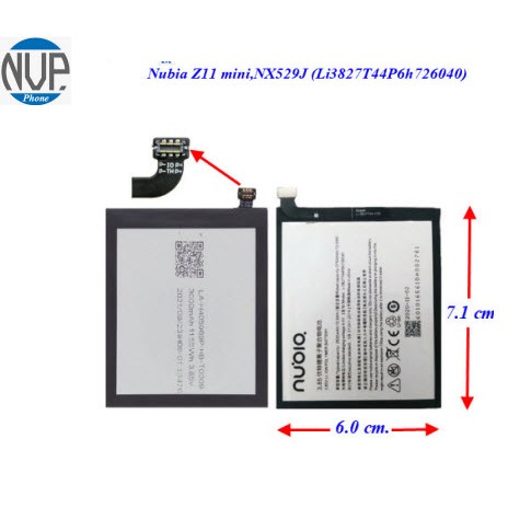 แบตเตอรี่ ZTE Nubia Z11 mini,NX529J (Li3827T44P6h726040) 6.0x7.1 cm. 2830 mAh.