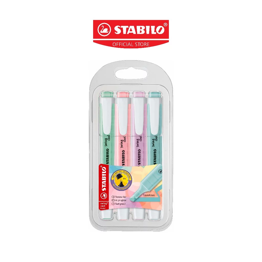 STABILO Swing Cool Pastel ปากกาไฮไลท์ ปากกาเน้นข้อความ สีพาสเทล แพ็ค 4 สี (275/4-08)