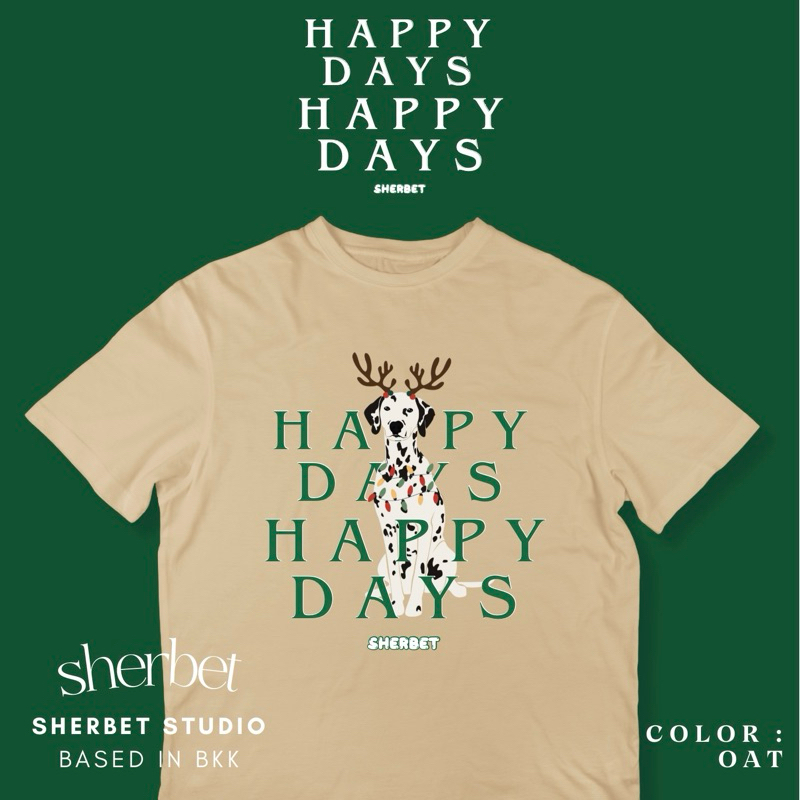 เสื้อยืดลายคริสมาสต์ หมา Happy days🦮