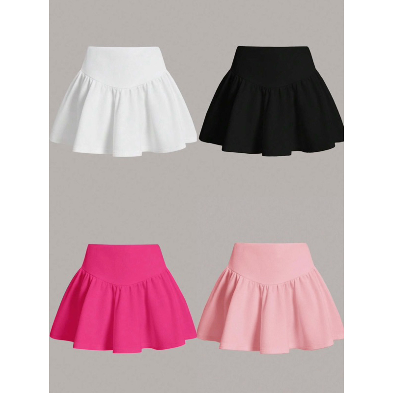 กระโปรง สีพื้น นัวเนีย / ชายระบาย จับจีบ เอวสูง งานจริงตรงปก (พร้อมส่งใน6-7วัน)