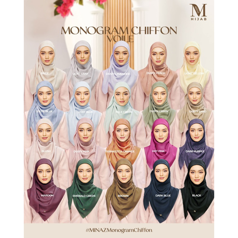 ผ้าคลุม Minaz สีพื้น MONOGRAM Chiffon