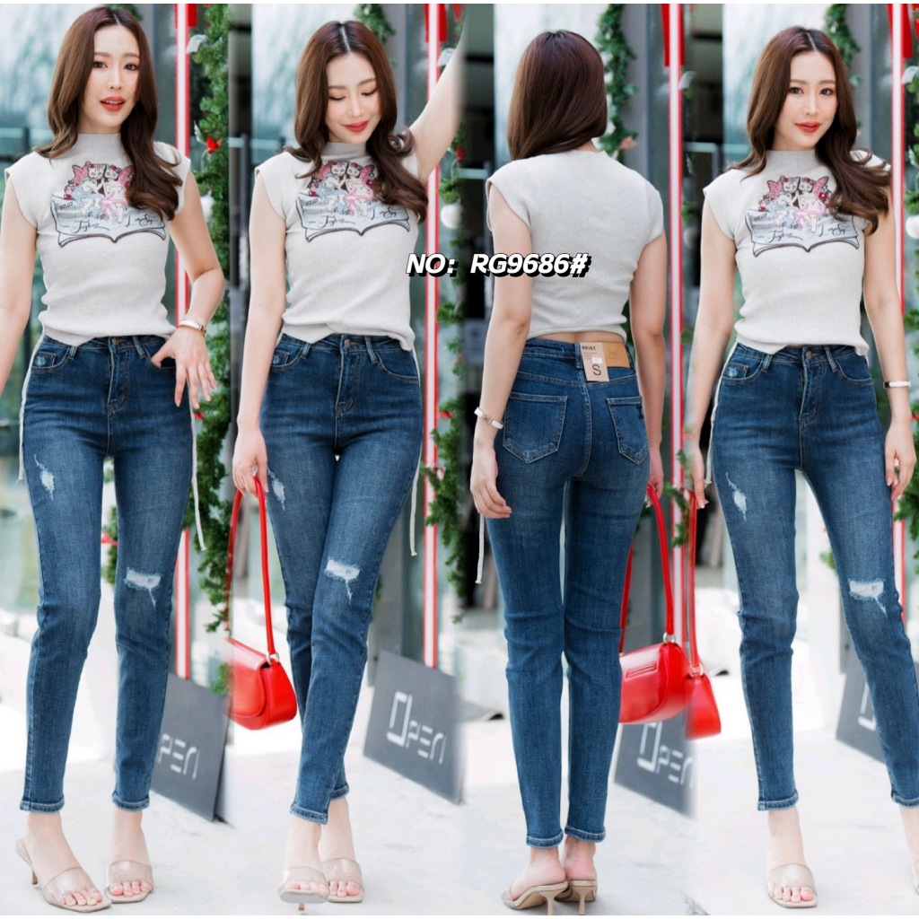 RG9686# กางเกงยีนส์เอวสูง